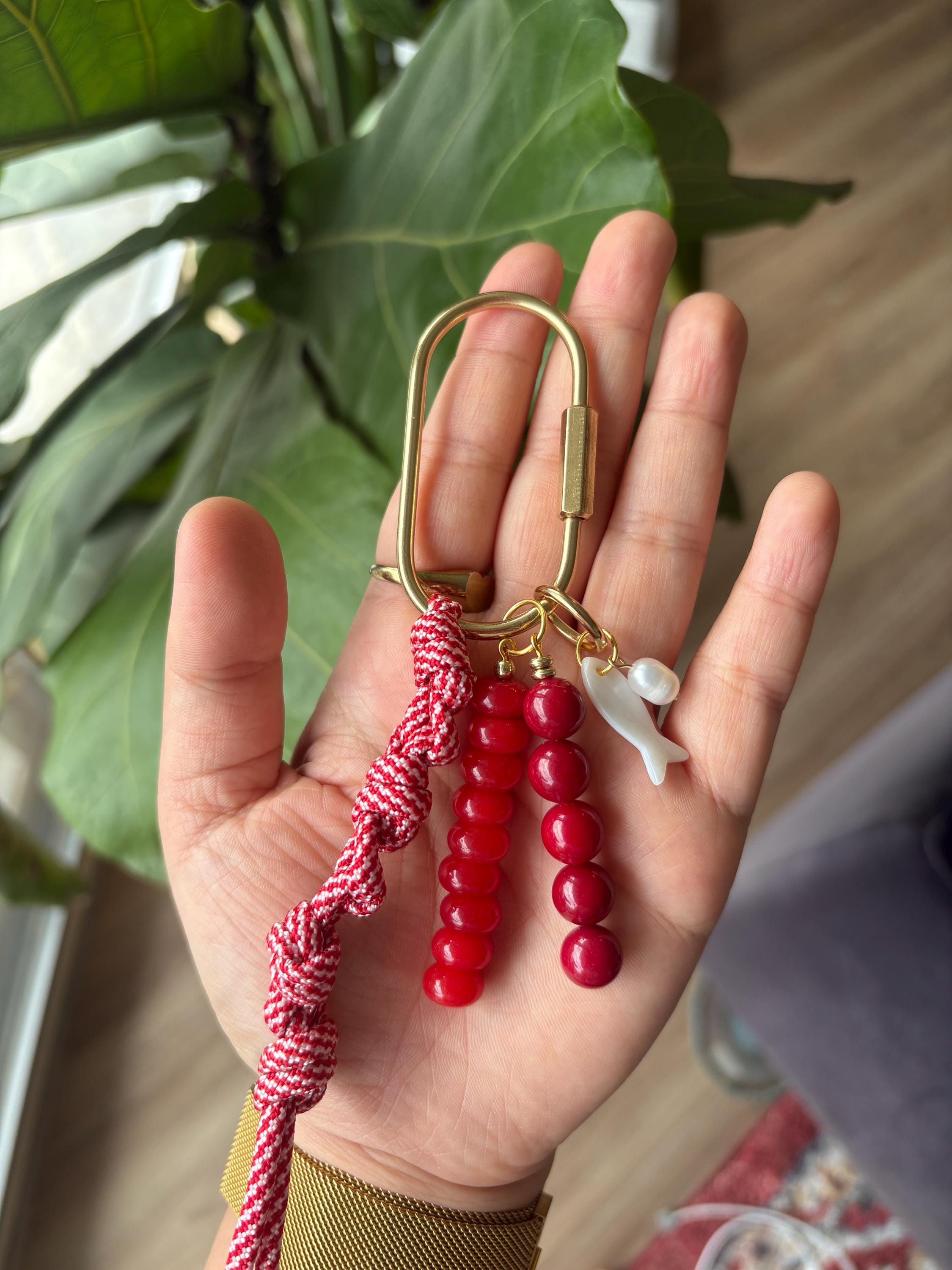 Bag Charm Keychains with Glass + Ceramic Beads, Gold Fixtures, and Paracord Accent | Handmade and Customizable | Perfect for Purse Gifts
