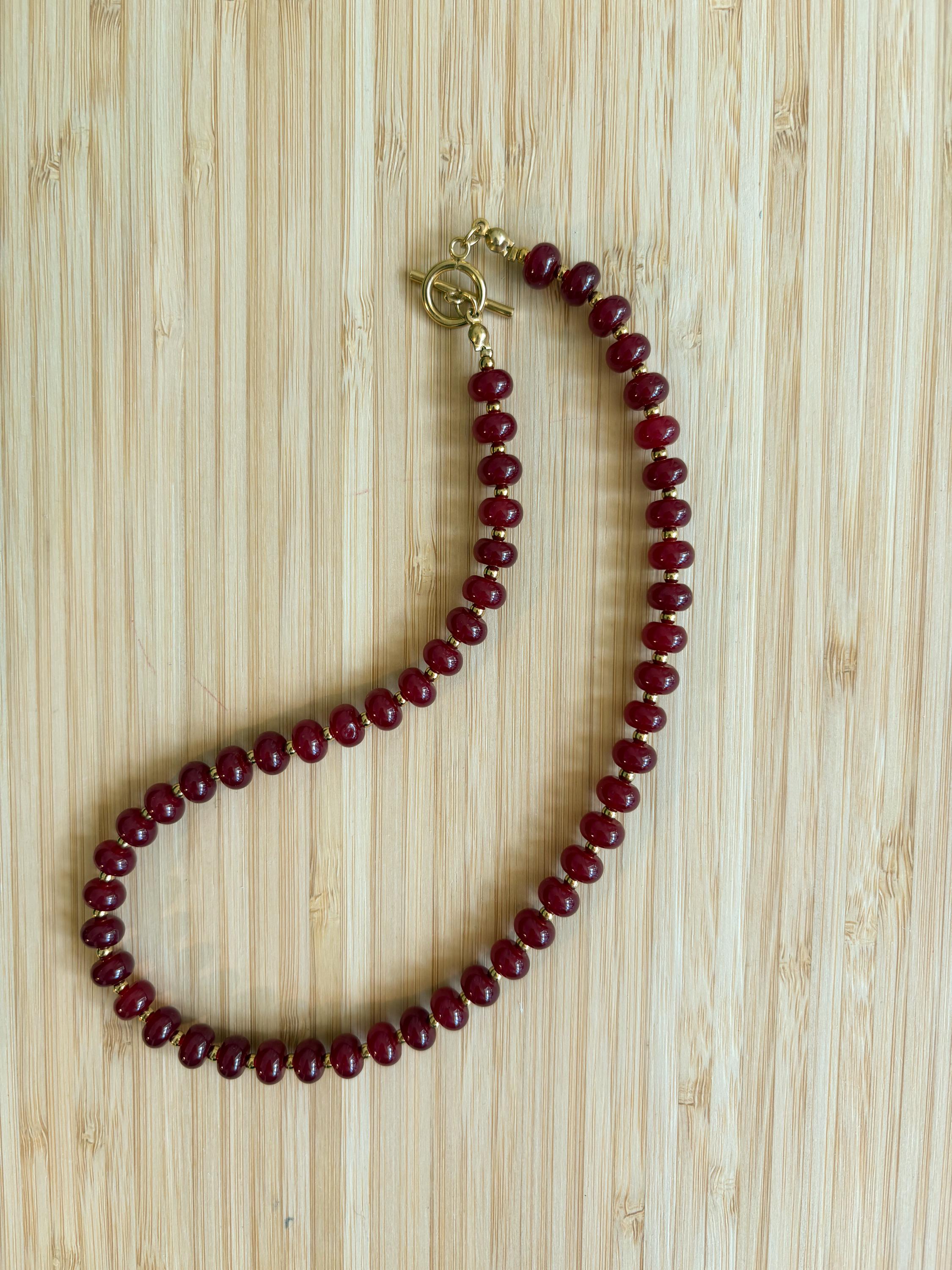 Colorful Beaded Necklace with Tarnish Resistant Gold Accents | Toggle Clasp Closure and Donut Roundelle Glass Beads | Customizable Sizes