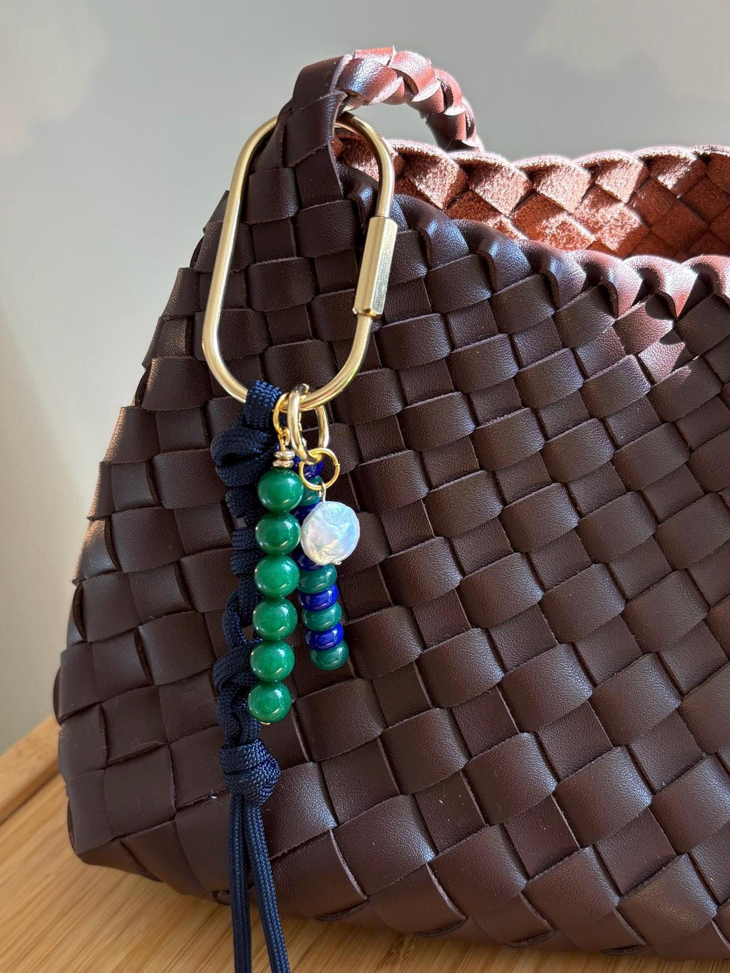 Bag Charm Keychains with Glass Beads + Pearl Charm, Gold Fixtures, and Paracord Accent | Handmade and Customizable | Perfect for Purse Gifts