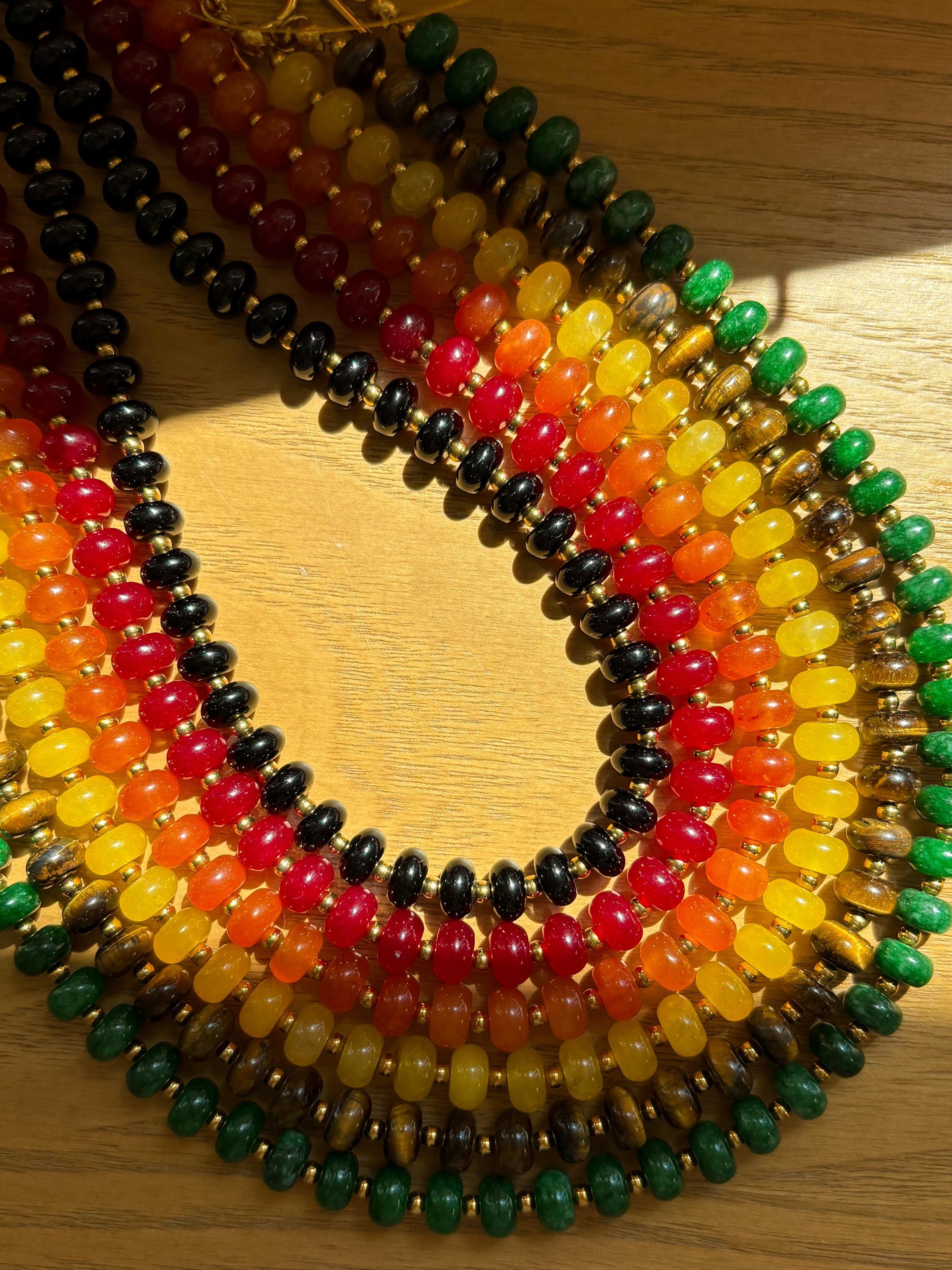 Colorful Beaded Necklace with Tarnish Resistant Gold Accents | Toggle Clasp Closure and Donut Roundelle Glass Beads | Customizable Sizes