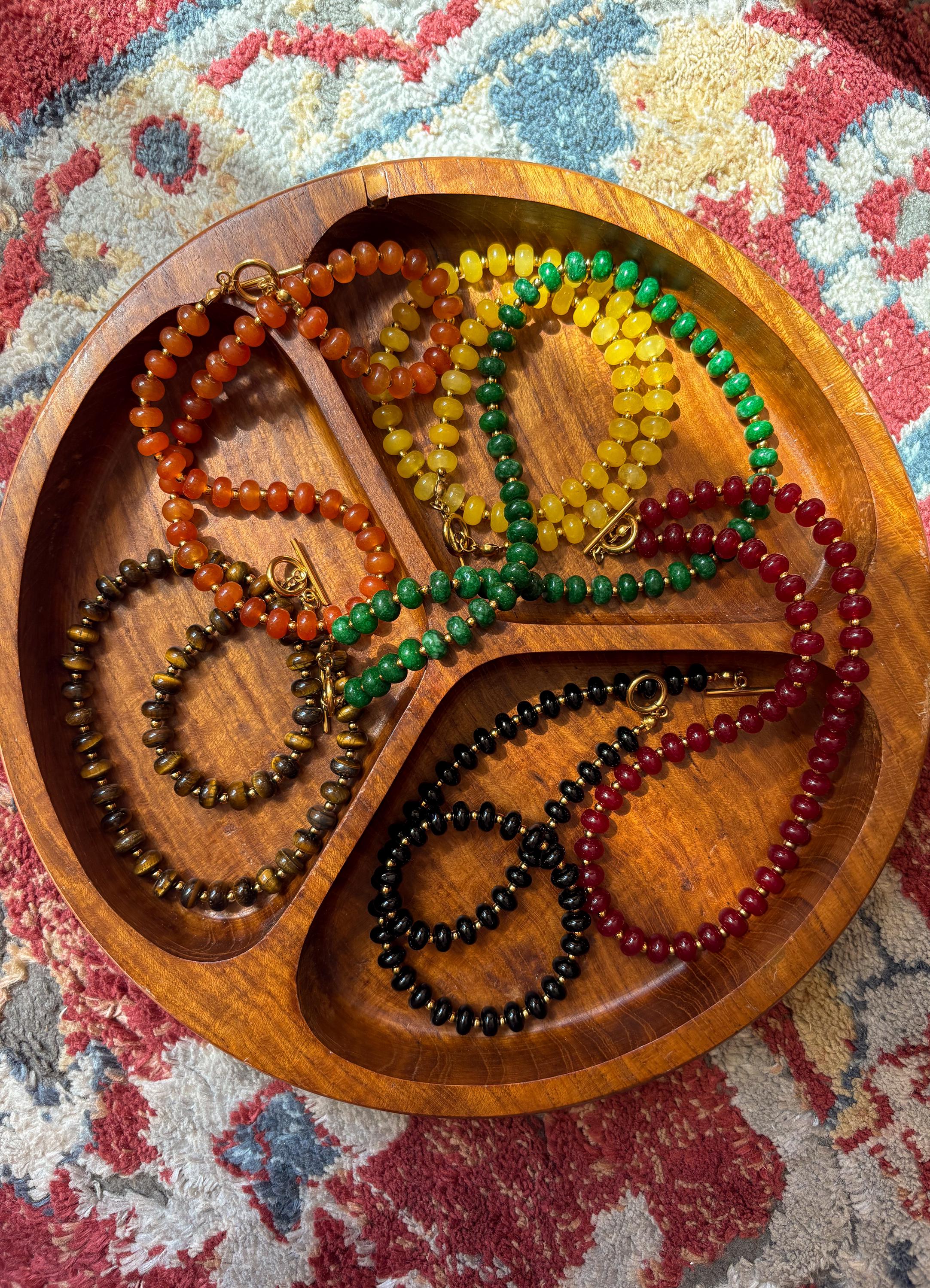 Colorful Beaded Necklace with Tarnish Resistant Gold Accents | Toggle Clasp Closure and Donut Roundelle Glass Beads | Customizable Sizes