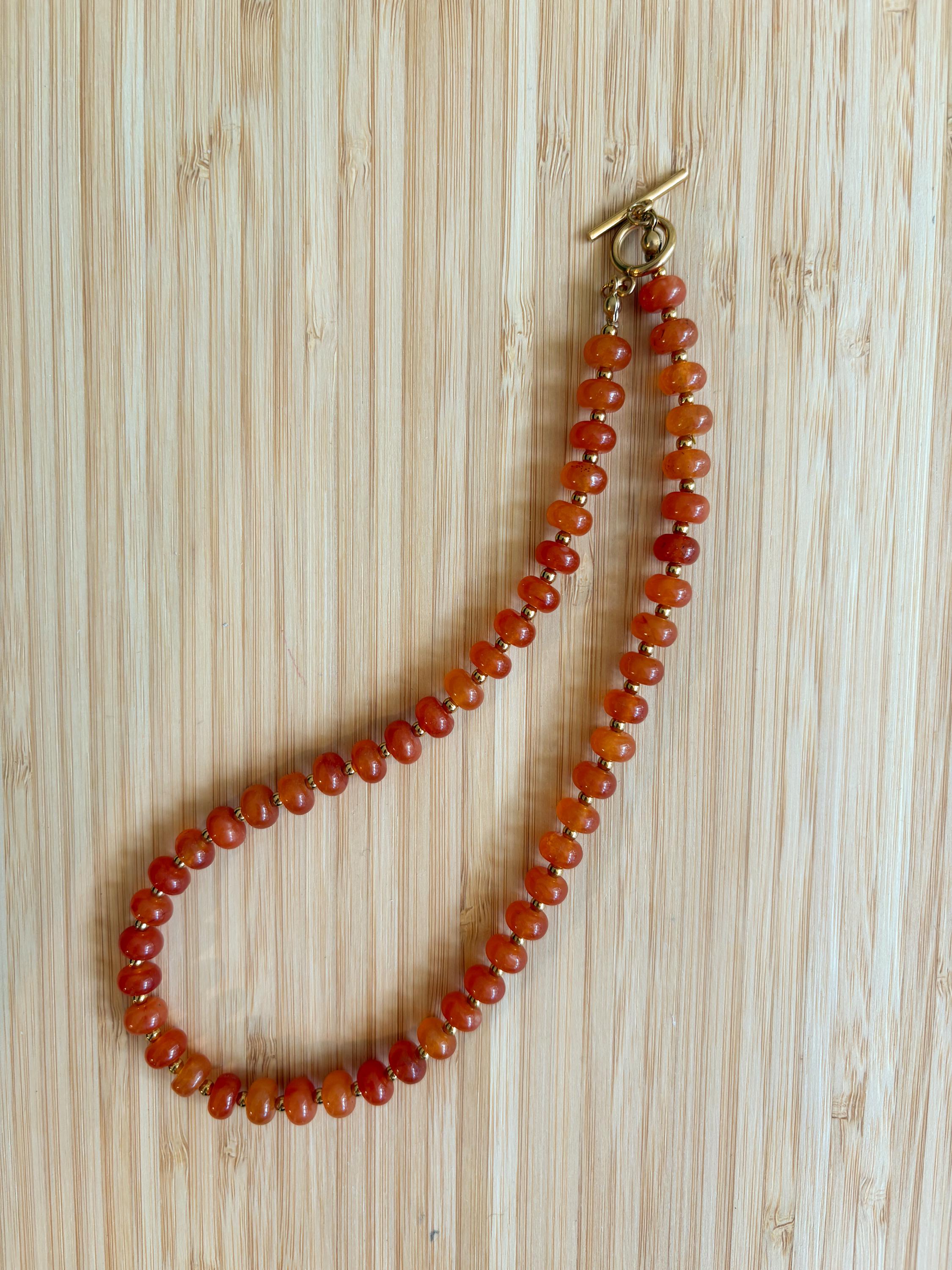 Colorful Beaded Necklace with Tarnish Resistant Gold Accents | Toggle Clasp Closure and Donut Roundelle Glass Beads | Customizable Sizes