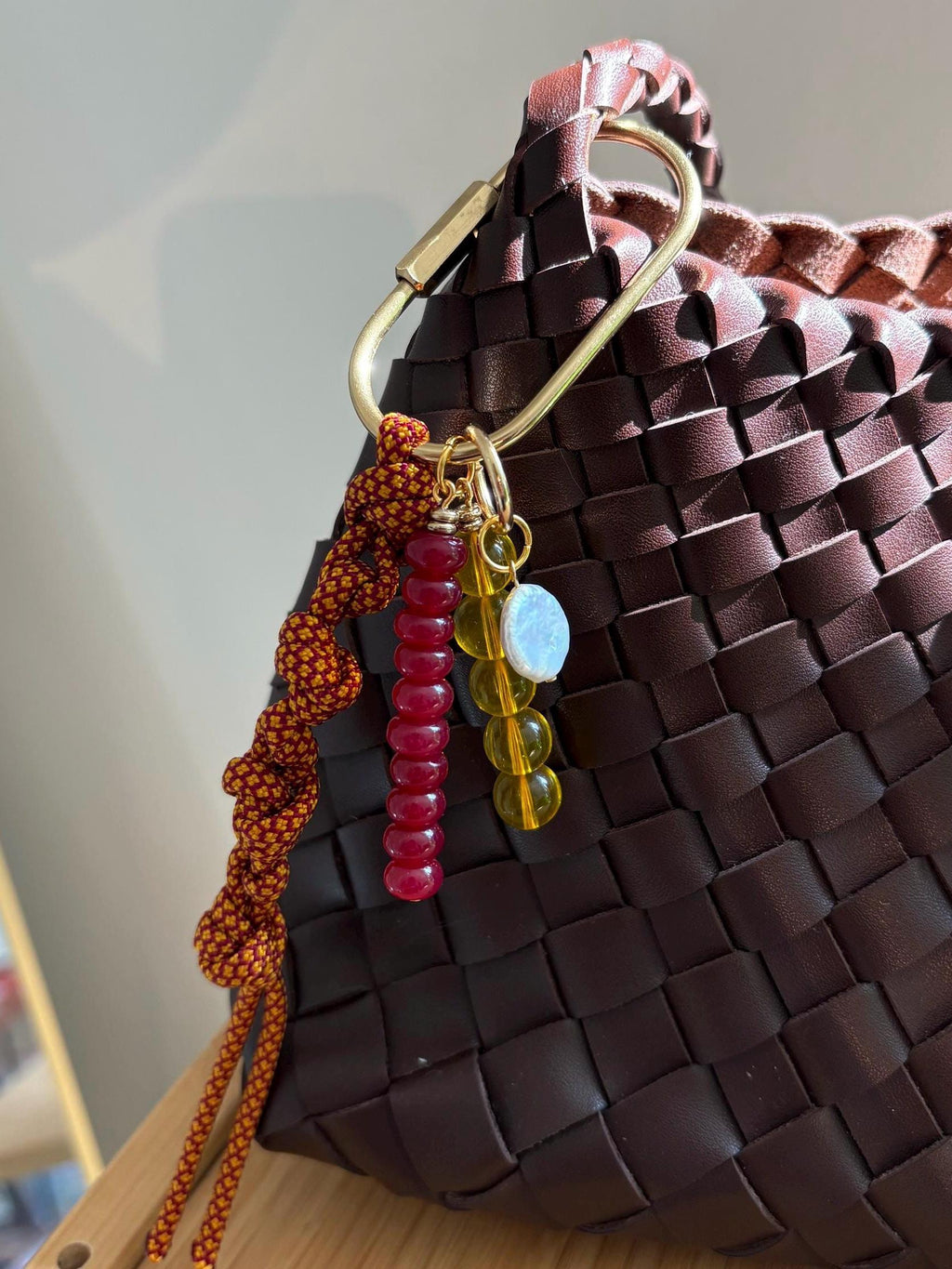 Bag Charm Keychains with Glass Beads + Pearl Charm, Gold Fixtures, and Paracord Accent | Handmade and Customizable | Perfect for Purse Gifts