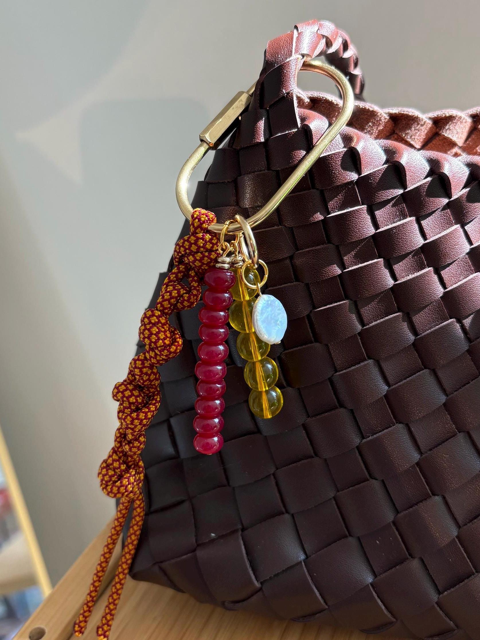 Bag Charm Keychains with Glass Beads + Pearl Charm, Gold Fixtures, and Paracord Accent | Handmade and Customizable | Perfect for Purse Gifts